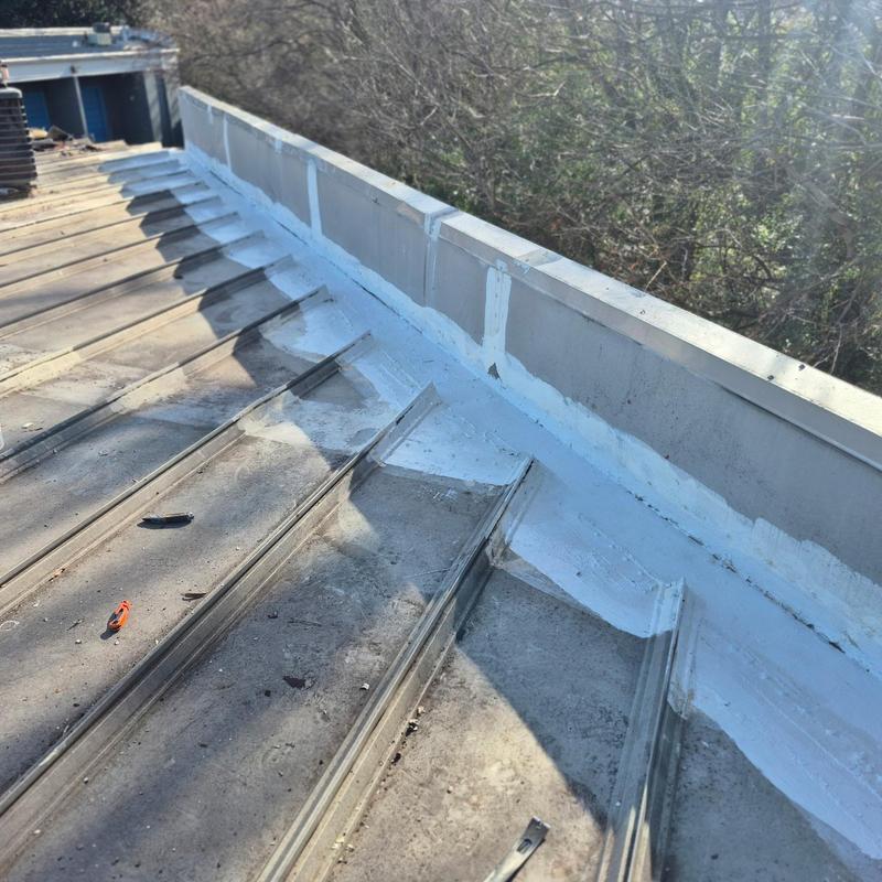 Metal Roof Leak Repair at Wall Tie-In Fluid Applied System in South Charlotte project photo 5