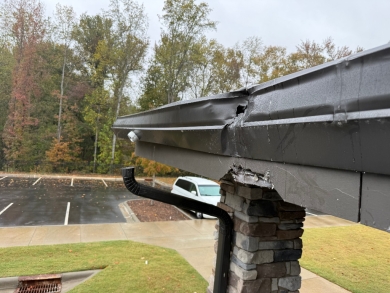 Project photo: Commercial Portico Roof Edge, Fascia and Soffit Repair – Fort Mill, SC