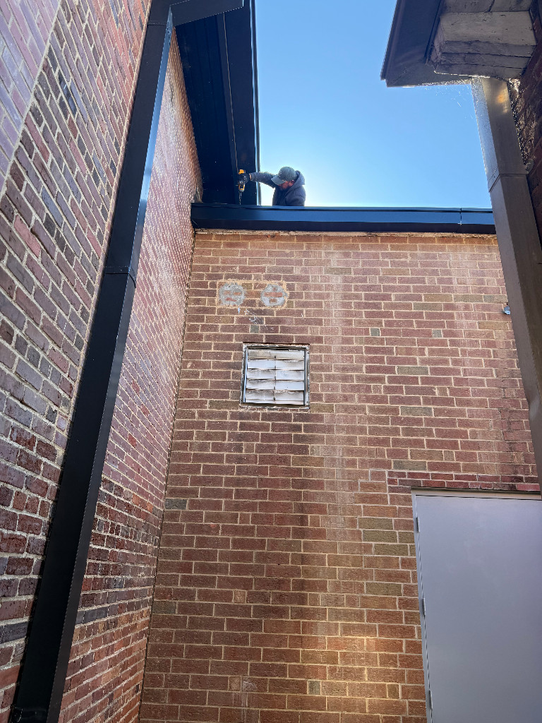Commercial Gutter, Collector Head and Downspout Installation – Belmont, NC project photo 2
