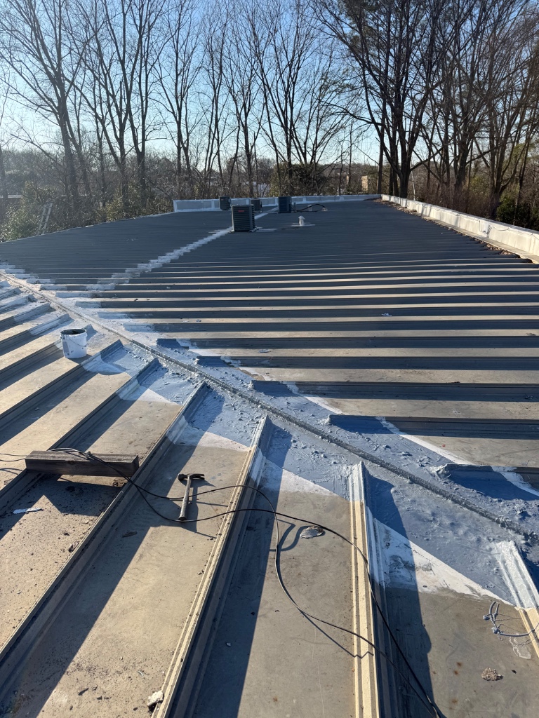 Commercial Metal Roof Valley Silicone Coating – Charlotte, NC project photo 1