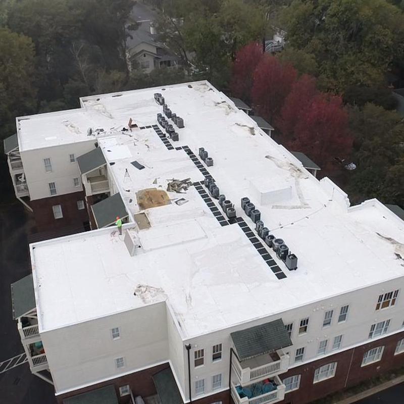 Project photo: Charlotte, NC - TPO flat roof repair. There are 9 leaks in